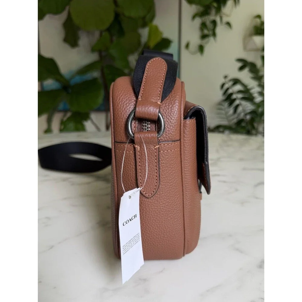 NWT COACH Hudson Crossbody Bag Gunmetal / Saddle Brown Leather Messenger C5399